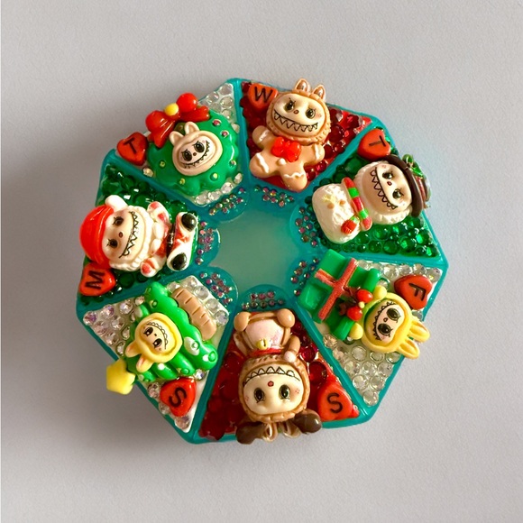 Other - Decoden Pill Case, Labubu Christmas Cute Monsters Weekly Box, Kawaii Handmade